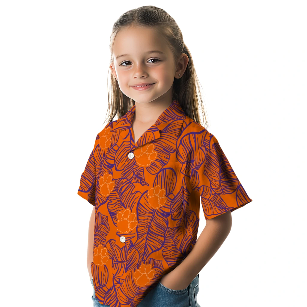 Clemson Tigers Hawaiian Shirt - Leaf Outline clemson tigers leaf outline orange hawaiian shirts premium grade