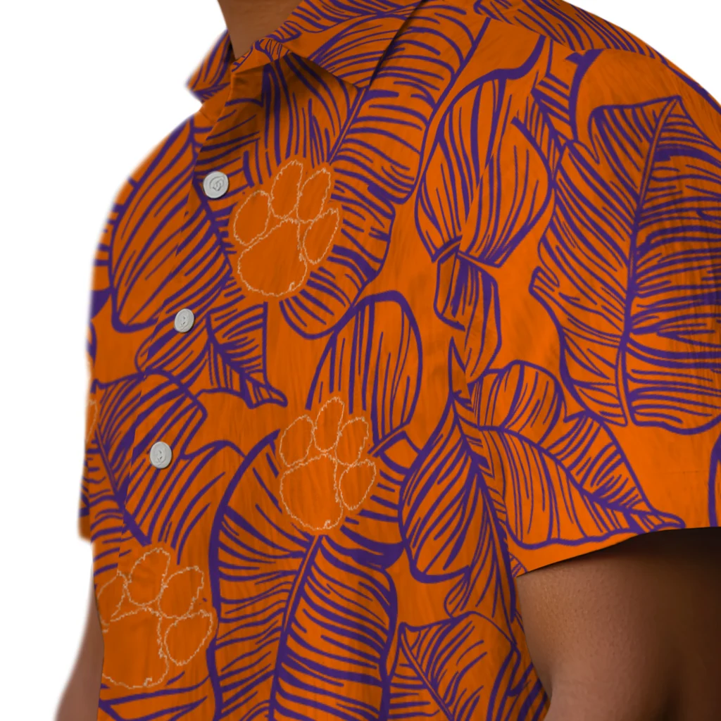 Clemson Tigers Hawaiian Shirt - Leaf Outline clemson tigers leaf outline orange hawaiian shirts trendy