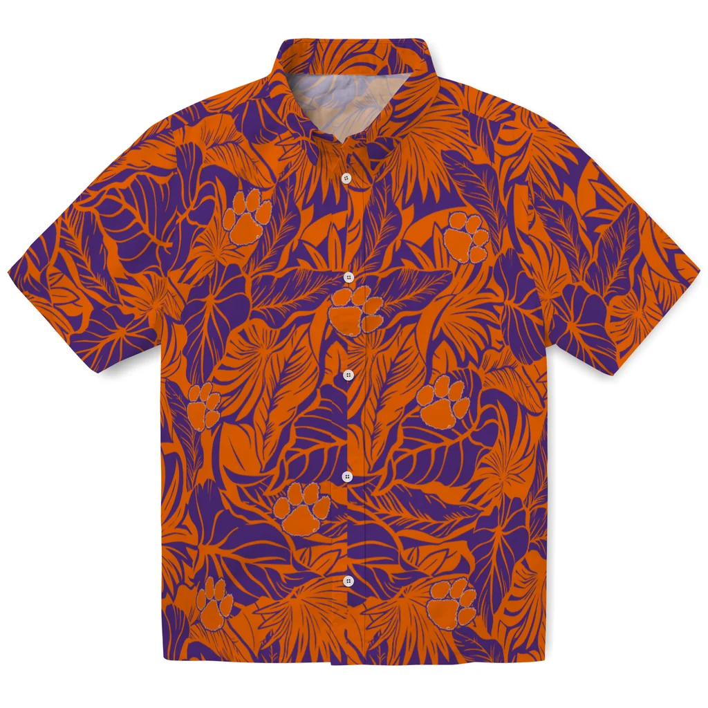 Clemson Tigers Hawaiian Shirt - Monstera Layer clemson tigers monstera layer orange hawaiian shirts best selling