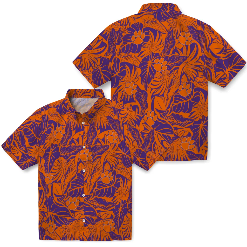 Clemson Tigers Hawaiian Shirt - Monstera Layer clemson tigers monstera layer orange hawaiian shirts high quality