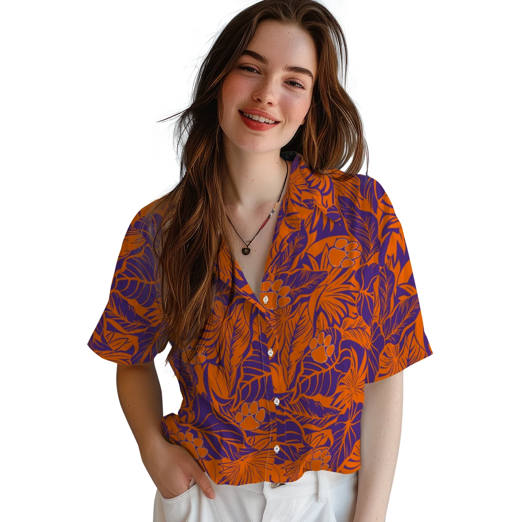 Clemson Tigers Hawaiian Shirt - Monstera Layer clemson tigers monstera layer orange hawaiian shirts latest model