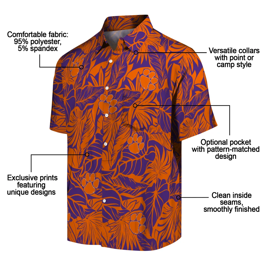 Clemson Tigers Hawaiian Shirt - Monstera Layer clemson tigers monstera layer orange hawaiian shirts new arrival
