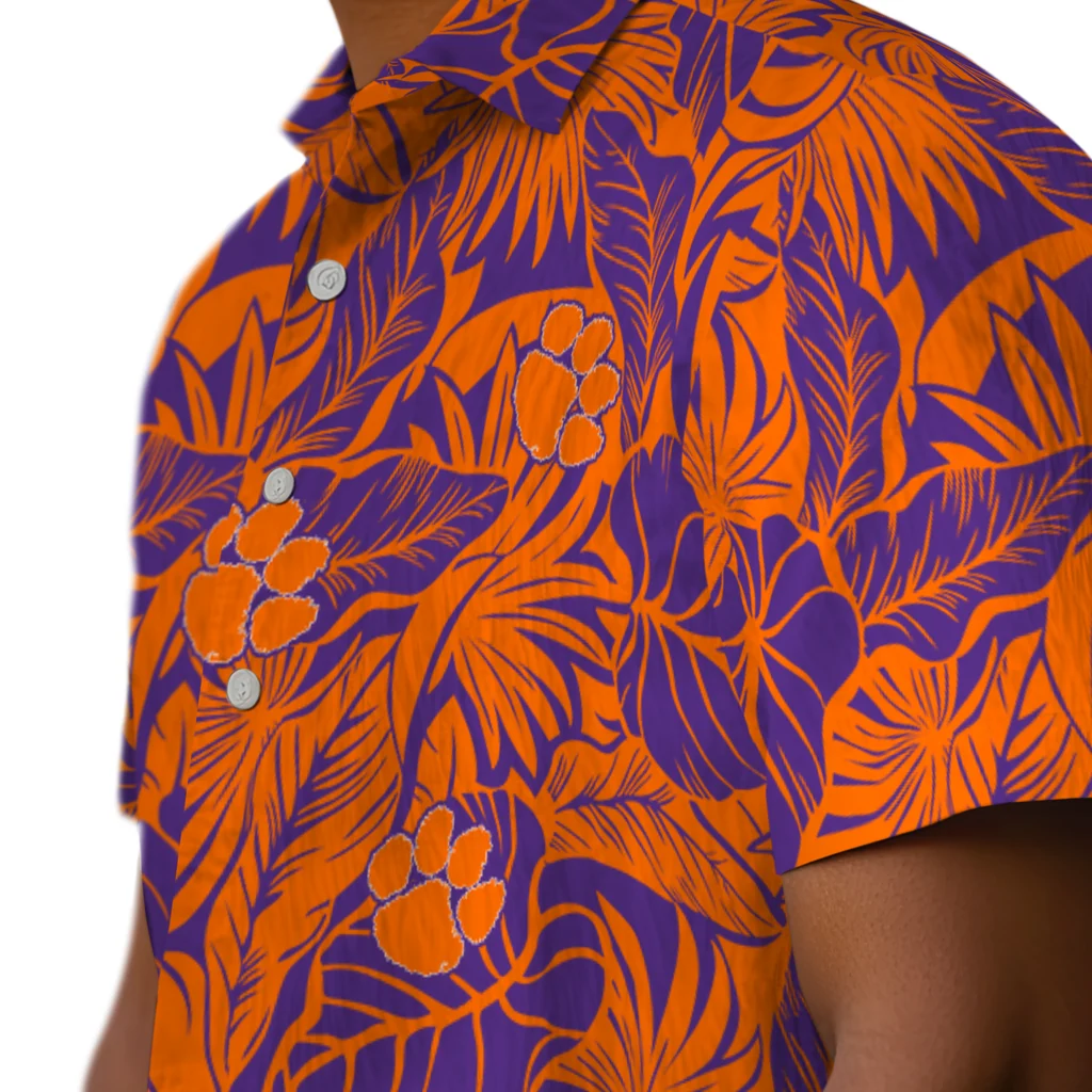 Clemson Tigers Hawaiian Shirt - Monstera Layer clemson tigers monstera layer orange hawaiian shirts trendy