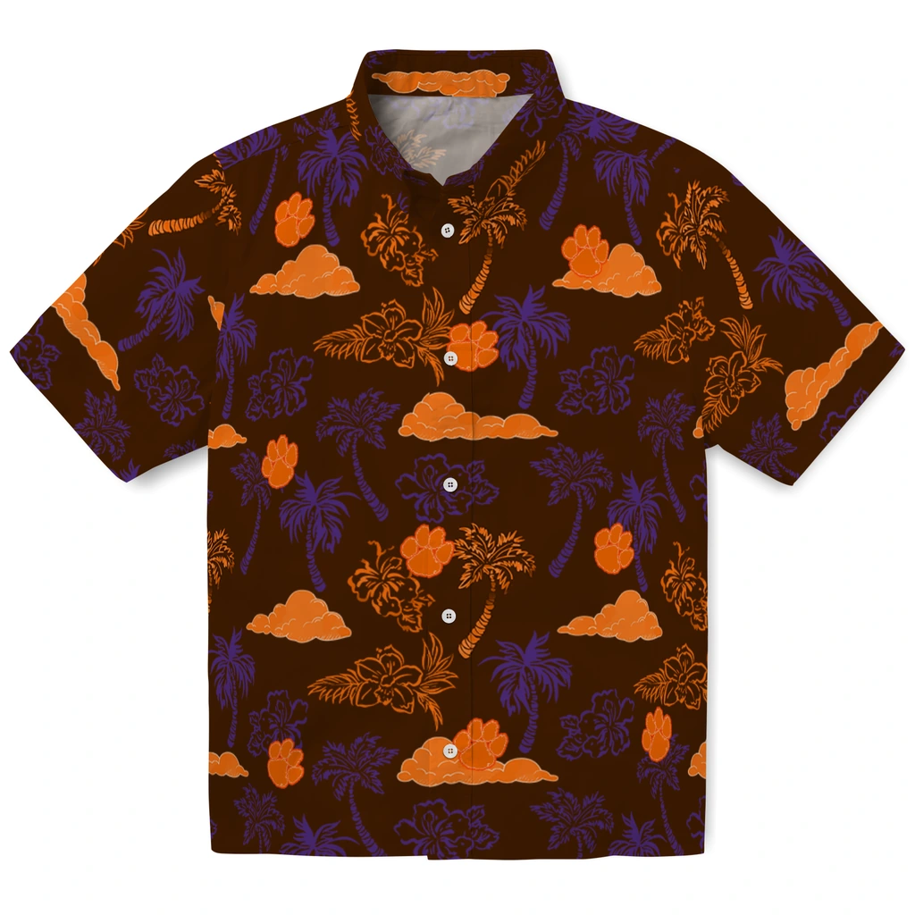 Clemson Tigers Hawaiian Shirt - Palm And Clouds clemson tigers palm and clouds orange hawaiian shirts best selling