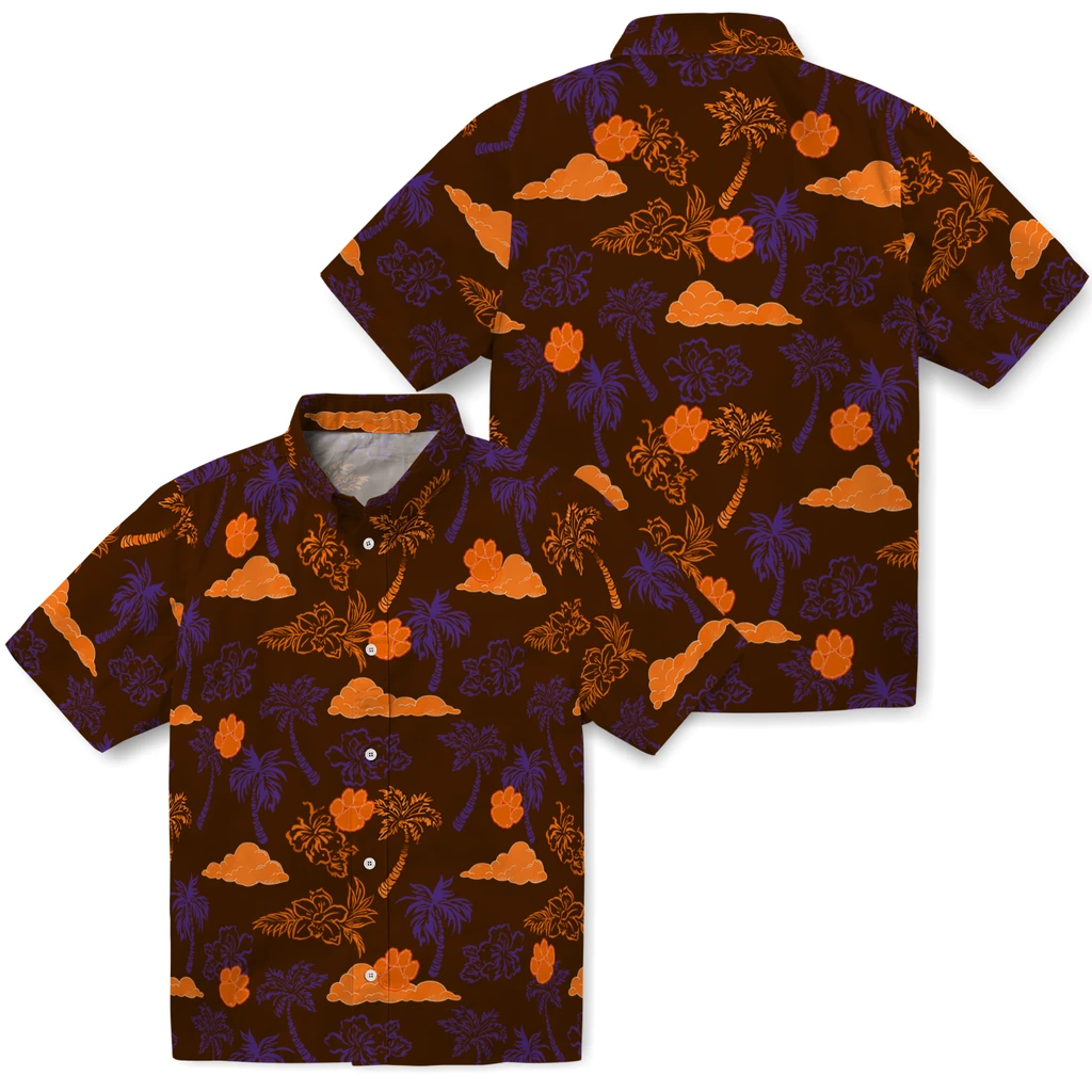 Clemson Tigers Hawaiian Shirt - Palm And Clouds clemson tigers palm and clouds orange hawaiian shirts high quality