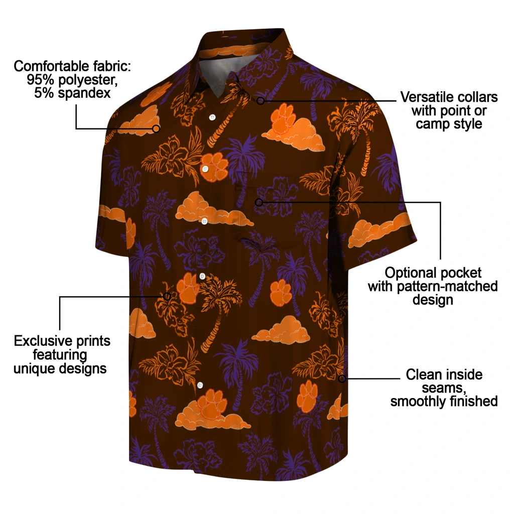 Clemson Tigers Hawaiian Shirt - Palm And Clouds clemson tigers palm and clouds orange hawaiian shirts new arrival