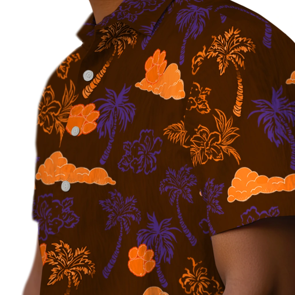 Clemson Tigers Hawaiian Shirt - Palm And Clouds clemson tigers palm and clouds orange hawaiian shirts trendy