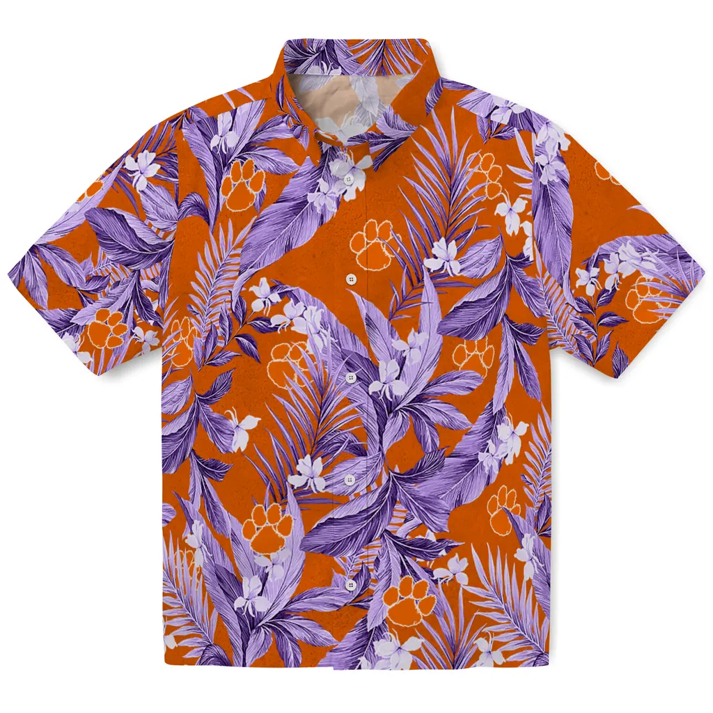 Clemson Tigers Hawaiian Shirt - Palm Leaves clemson tigers palm leaves orange hawaiian shirts best selling