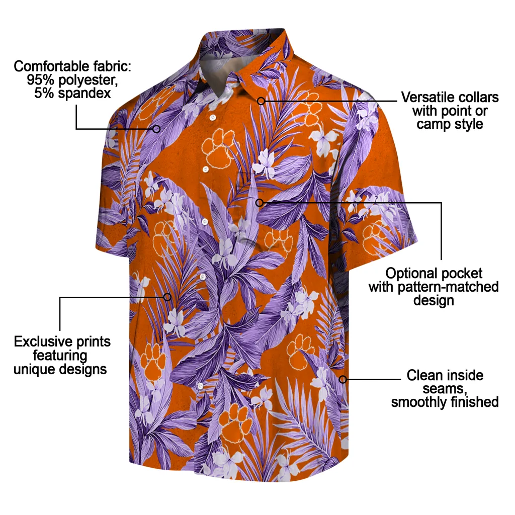 Clemson Tigers Hawaiian Shirt - Palm Leaves clemson tigers palm leaves orange hawaiian shirts new arrival