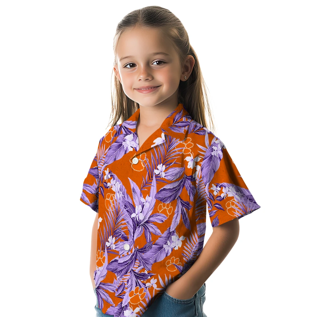 Clemson Tigers Hawaiian Shirt - Palm Leaves clemson tigers palm leaves orange hawaiian shirts premium grade