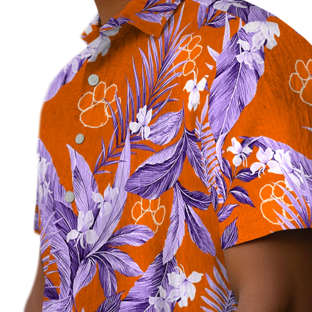 Clemson Tigers Hawaiian Shirt - Palm Leaves clemson tigers palm leaves orange hawaiian shirts trendy