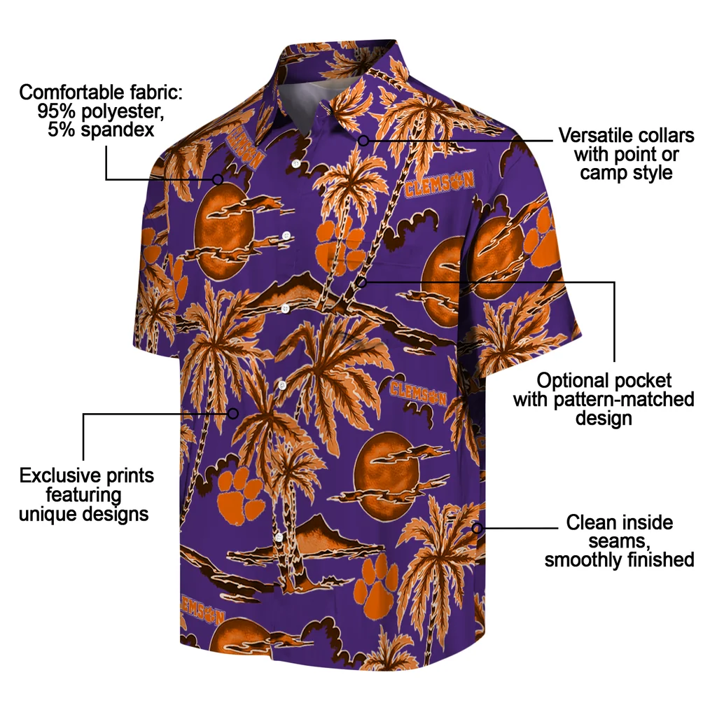 Clemson Tigers Hawaiian Shirt - Palm Sunset clemson tigers palm sunset hawaiian shirts new arrival