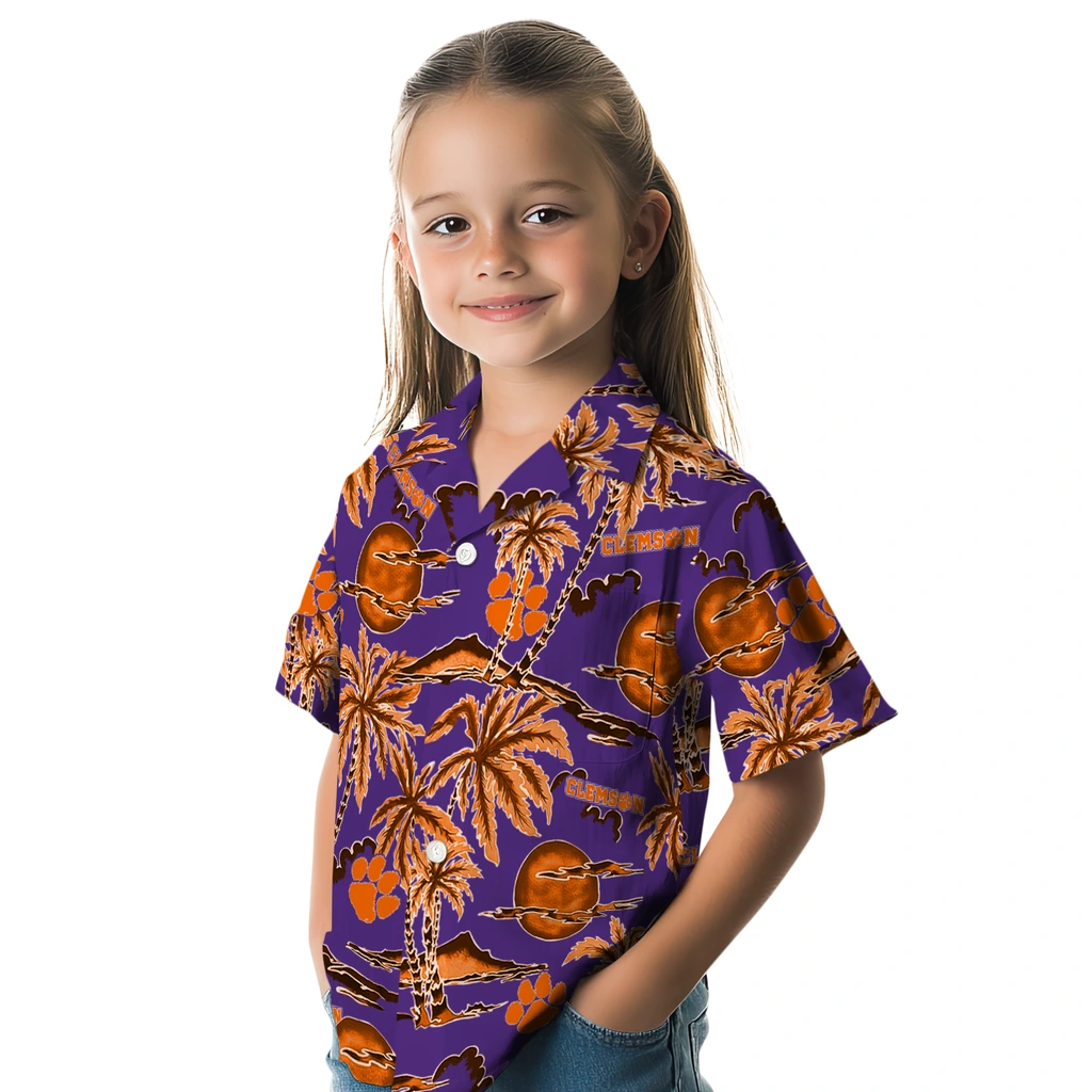 Clemson Tigers Hawaiian Shirt - Palm Sunset clemson tigers palm sunset hawaiian shirts premium grade
