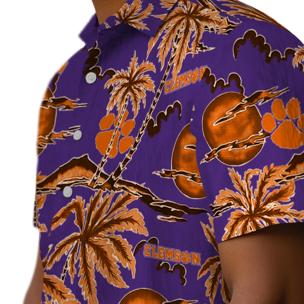 Clemson Tigers Hawaiian Shirt - Palm Sunset clemson tigers palm sunset hawaiian shirts trendy