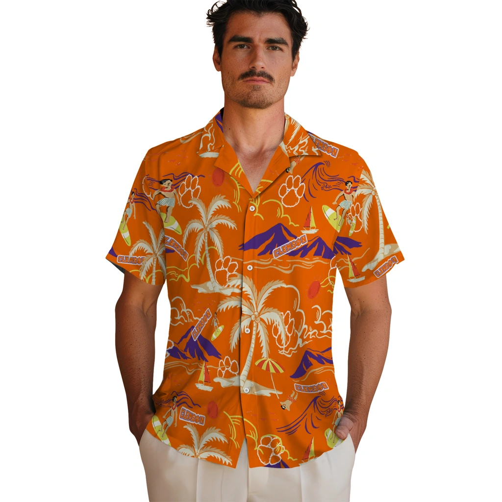 Clemson Tigers Hawaiian Shirt - Palm Tree Island clemson tigers palm tree island orange hawaiian shirts fashion forward