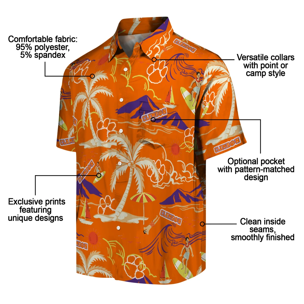 Clemson Tigers Hawaiian Shirt - Palm Tree Island clemson tigers palm tree island orange hawaiian shirts new arrival