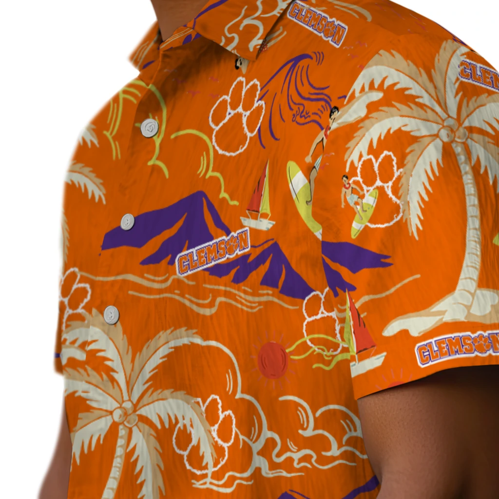 Clemson Tigers Hawaiian Shirt - Palm Tree Island clemson tigers palm tree island orange hawaiian shirts trendy