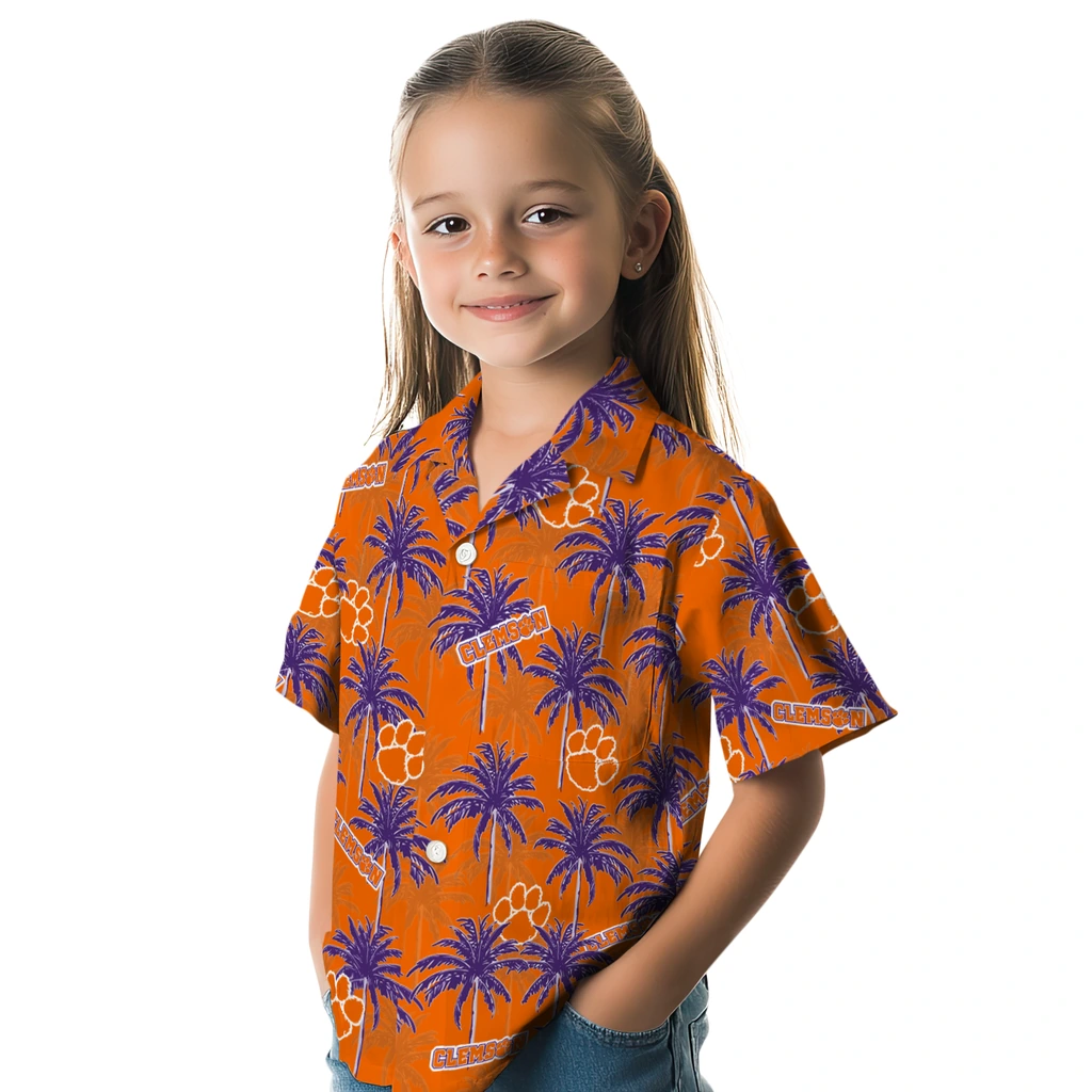 Clemson Tigers Hawaiian Shirt - Palm Tree Motif clemson tigers palm grove orange hawaiian shirts premium grade