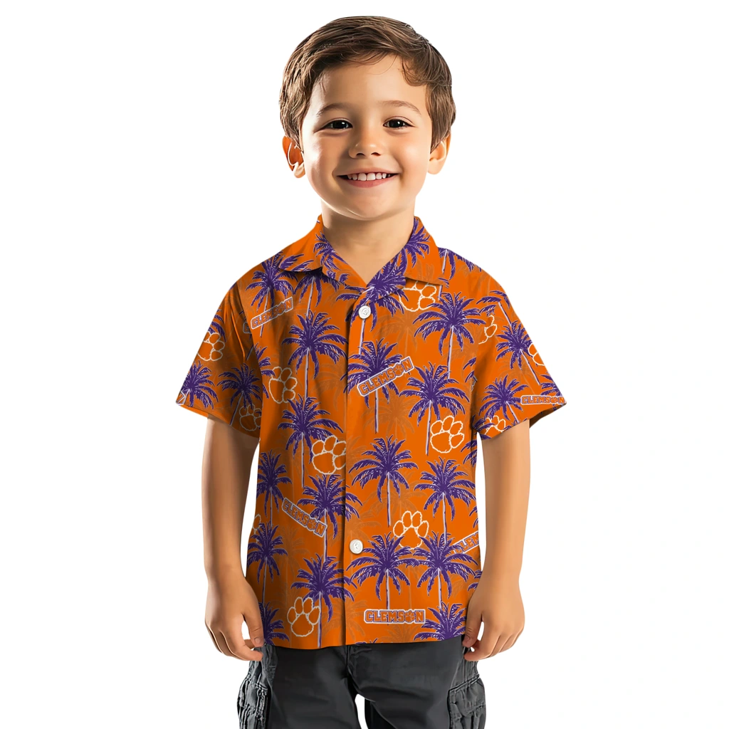 Clemson Tigers Hawaiian Shirt - Palm Tree Motif clemson tigers palm grove orange hawaiian shirts top rated