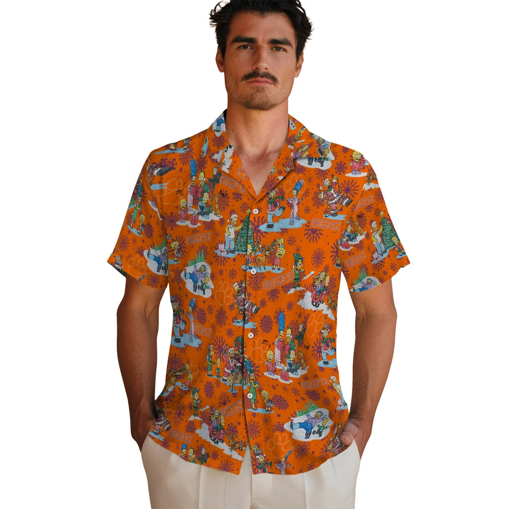 Clemson Tigers Hawaiian Shirt - Simpsons Christmas clemson tigers simpsons christmas orange hawaiian shirts fashion forward