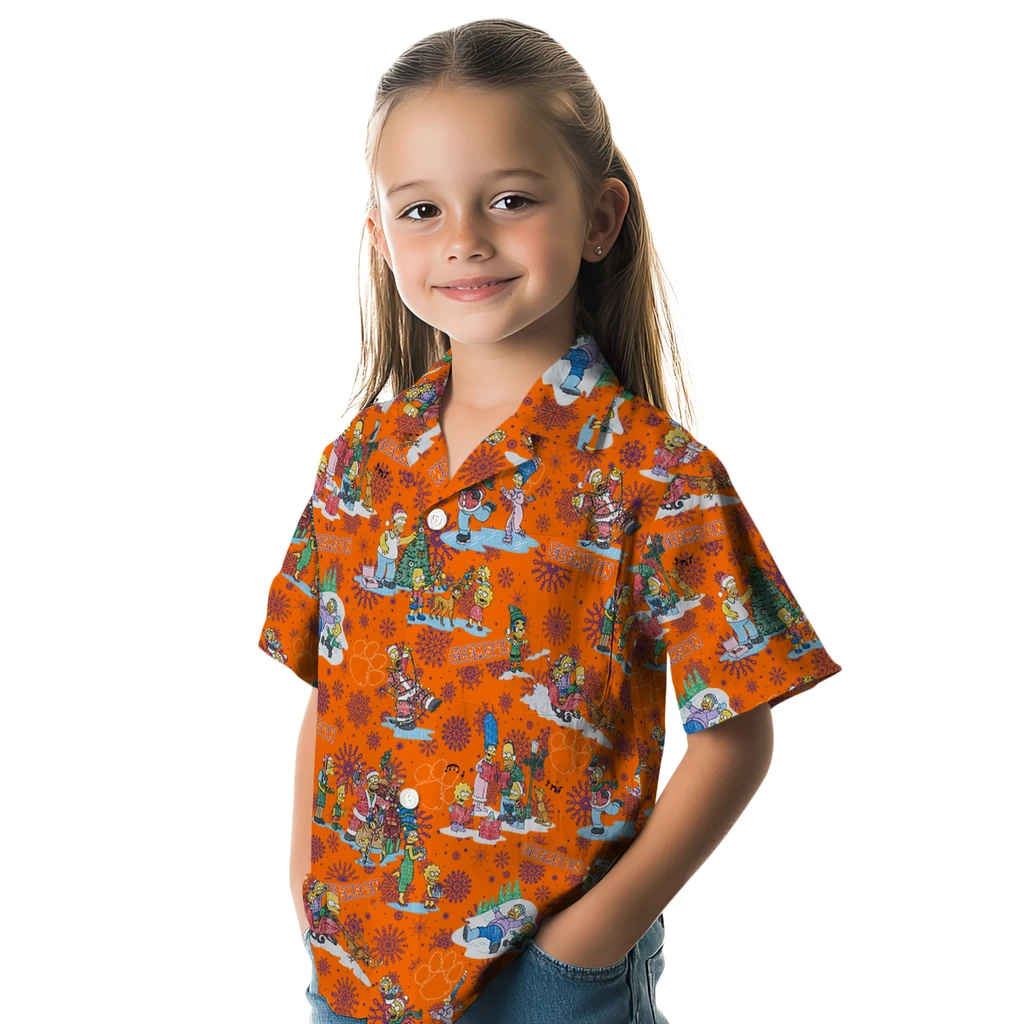 Clemson Tigers Hawaiian Shirt - Simpsons Christmas clemson tigers simpsons christmas orange hawaiian shirts premium grade