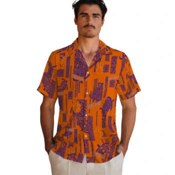 clemson tigers turtle lines orange hawaiian shirts fashion forward