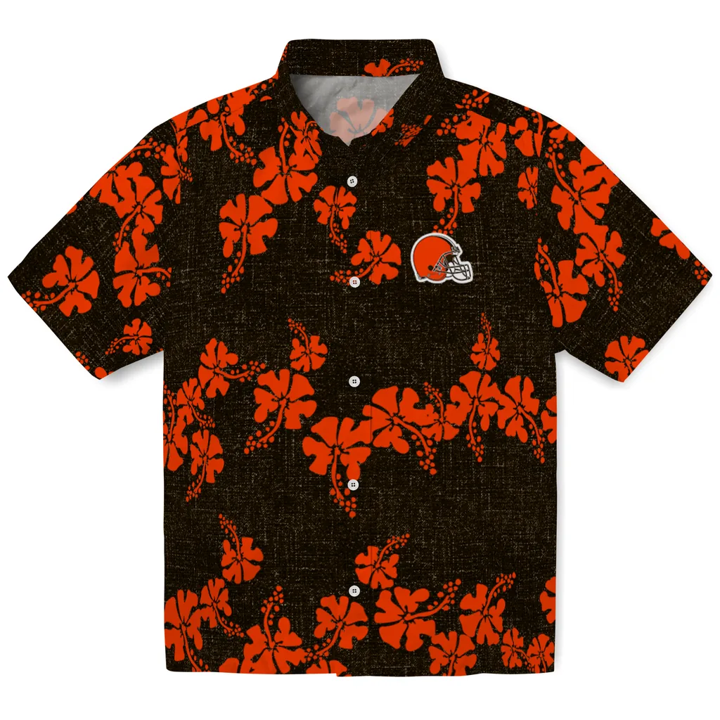 Cleveland Browns Hawaiian Shirt - 50th State Flower cleveland browns hibiscus petals brown hawaiian shirts best selling