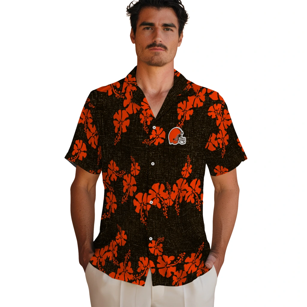 Cleveland Browns Hawaiian Shirt - 50th State Flower cleveland browns hibiscus petals brown hawaiian shirts fashion forward