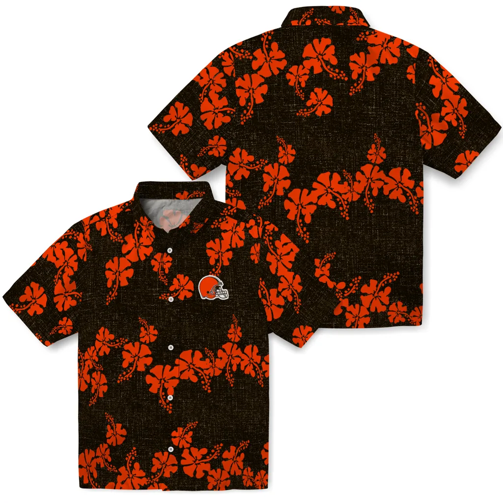 Cleveland Browns Hawaiian Shirt - 50th State Flower cleveland browns hibiscus petals brown hawaiian shirts high quality