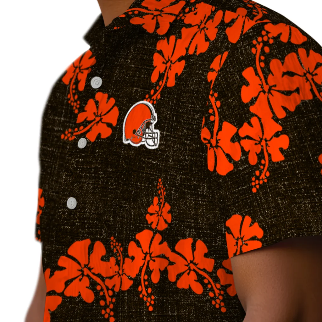 Cleveland Browns Hawaiian Shirt - 50th State Flower cleveland browns hibiscus petals brown hawaiian shirts trendy