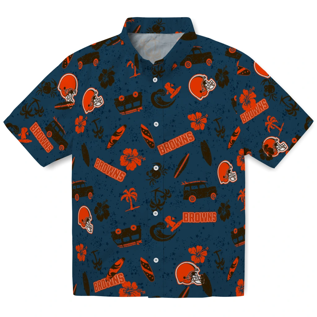 Cleveland Browns Hawaiian Shirt - Beach Vibe cleveland browns beach vibe navy hawaiian shirts best selling