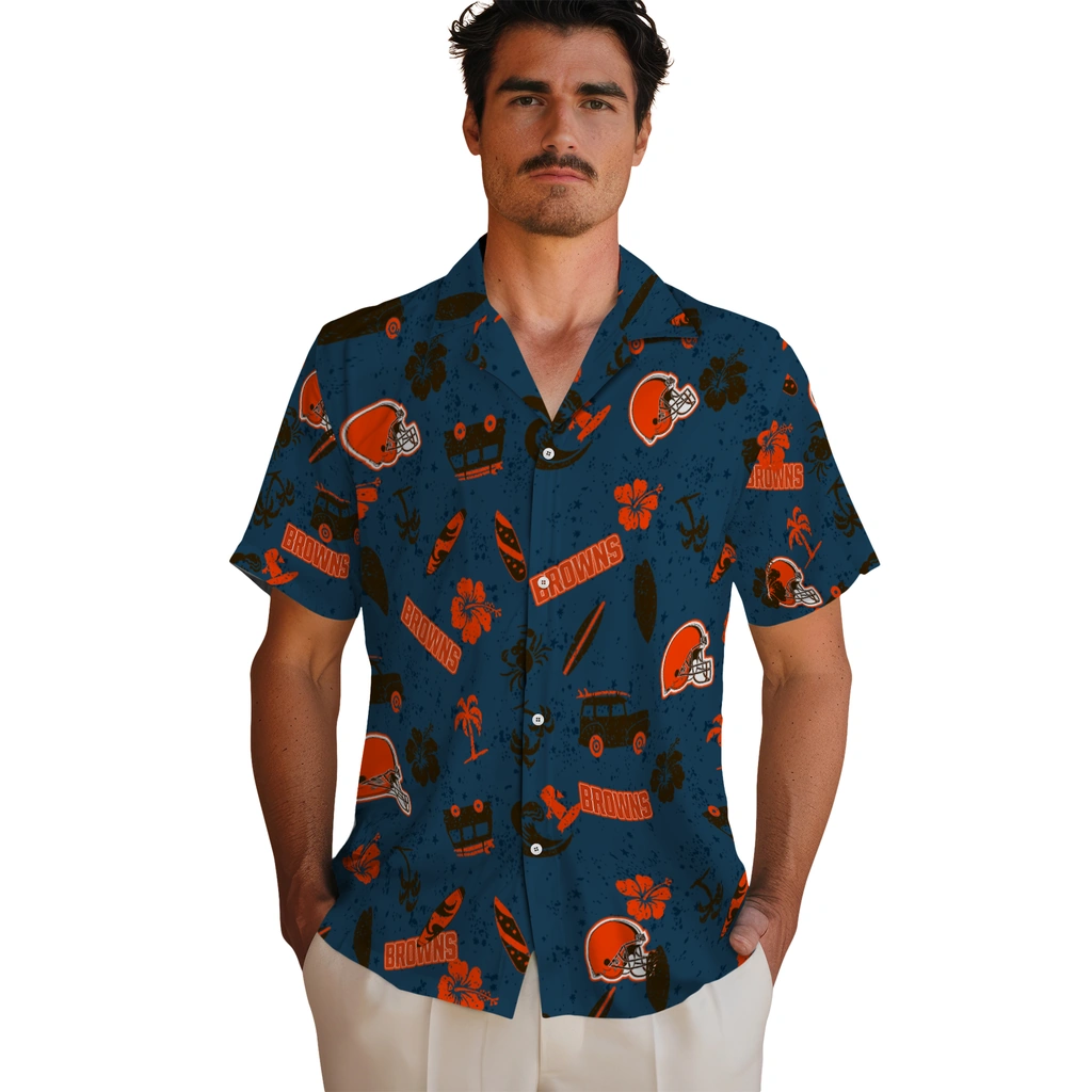 Cleveland Browns Hawaiian Shirt - Beach Vibe cleveland browns beach vibe navy hawaiian shirts fashion forward