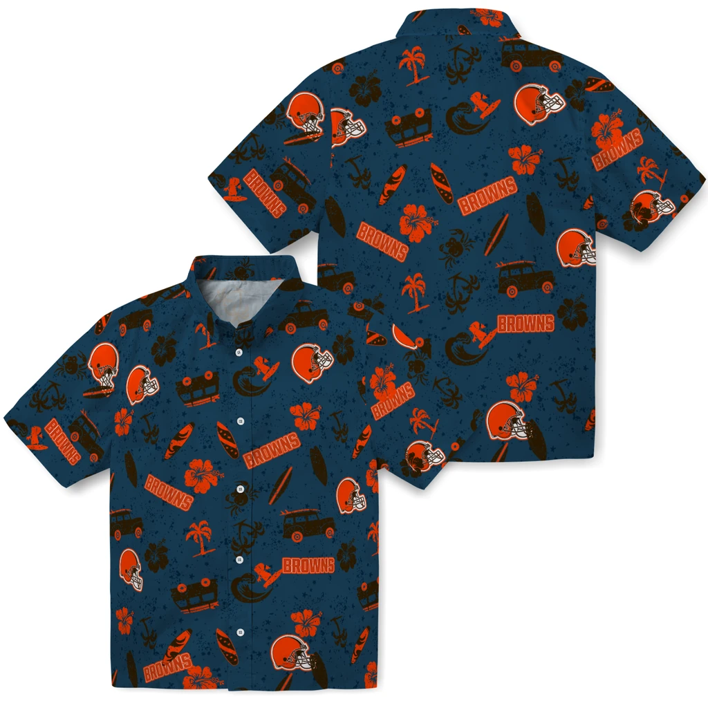 Cleveland Browns Hawaiian Shirt - Beach Vibe cleveland browns beach vibe navy hawaiian shirts high quality