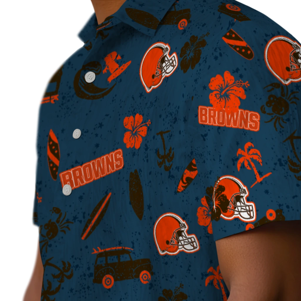 Cleveland Browns Hawaiian Shirt - Beach Vibe cleveland browns beach vibe navy hawaiian shirts trendy