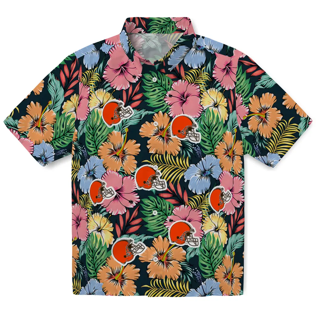 Cleveland Browns Hawaiian Shirt - Brilliant Hibiscus Garden cleveland browns brilliant hibiscus garden hawaiian shirts best selling