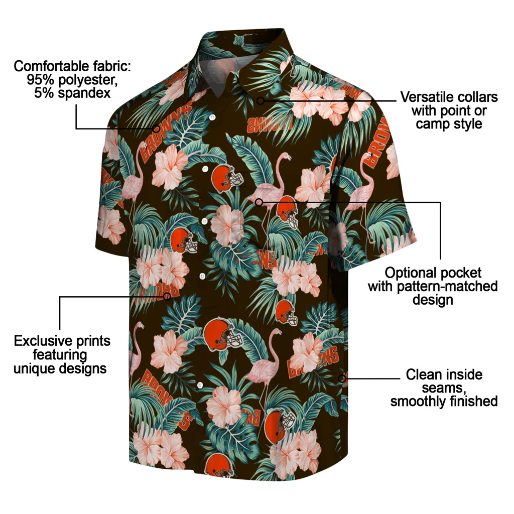 Cleveland Browns Hawaiian Shirt - Flamingo and Hibiscus cleveland browns flamingo palms brown hawaiian shirts new arrival