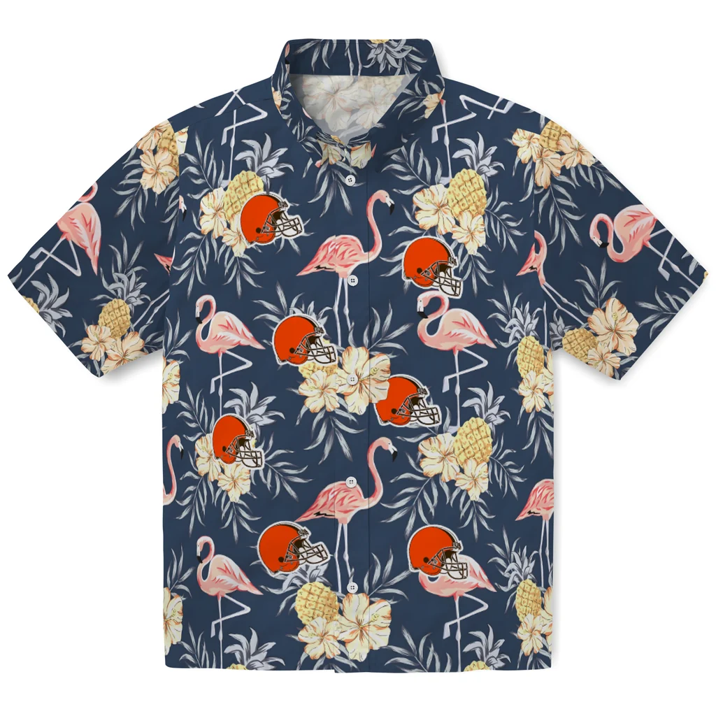 Cleveland Browns Hawaiian Shirt - Flamingo Hibiscus cleveland browns flamingo hibiscus navy hawaiian shirts best selling