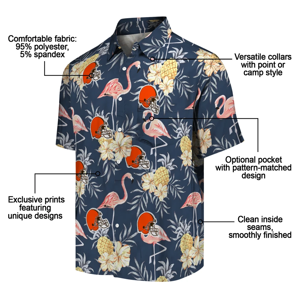 Cleveland Browns Hawaiian Shirt - Flamingo Hibiscus cleveland browns flamingo hibiscus navy hawaiian shirts new arrival