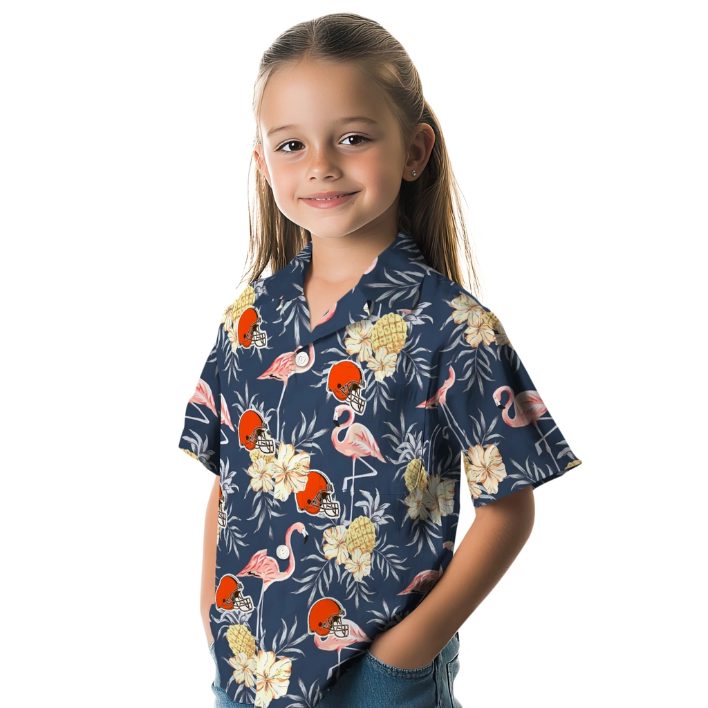 Cleveland Browns Hawaiian Shirt - Flamingo Hibiscus cleveland browns flamingo hibiscus navy hawaiian shirts premium grade