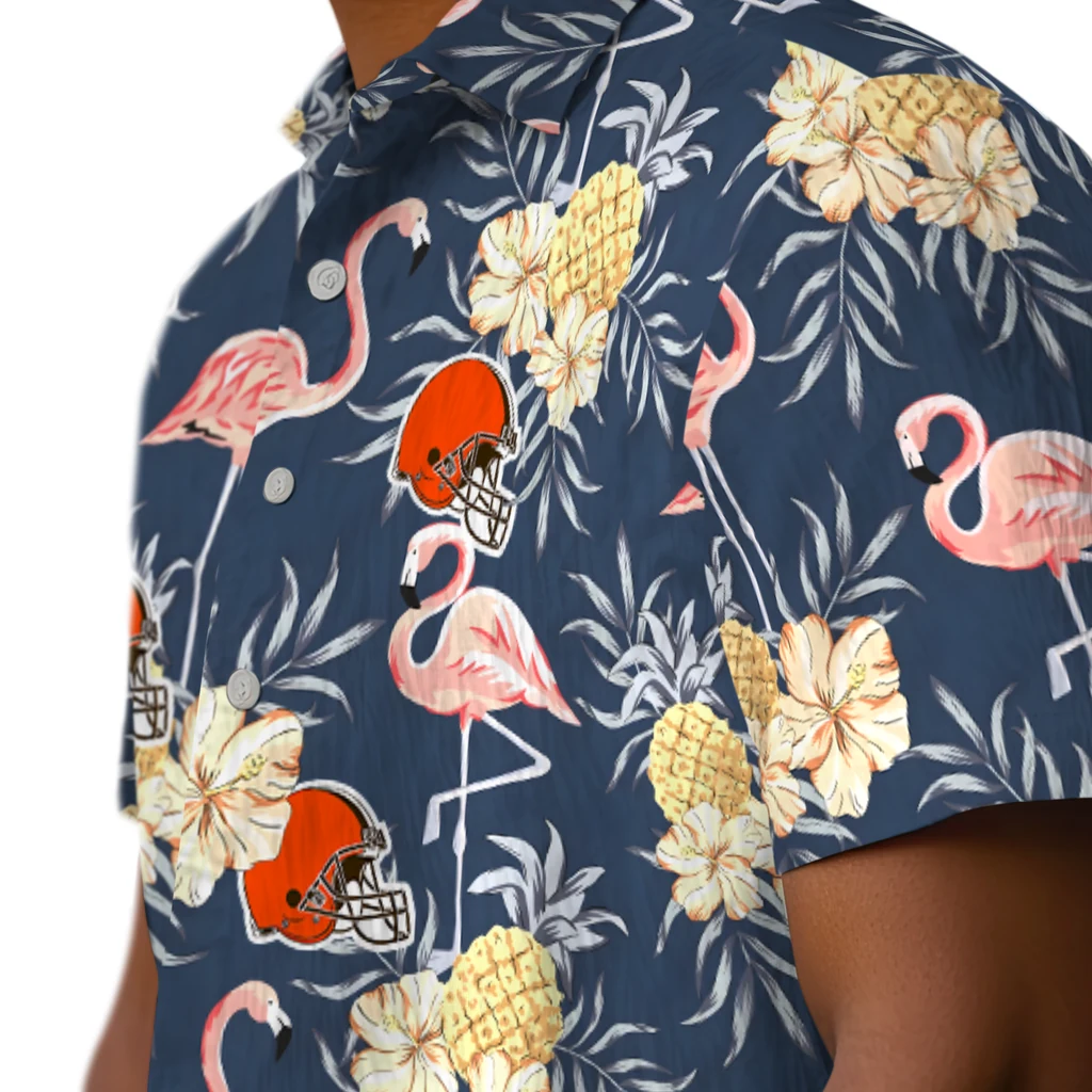 Cleveland Browns Hawaiian Shirt - Flamingo Hibiscus cleveland browns flamingo hibiscus navy hawaiian shirts trendy