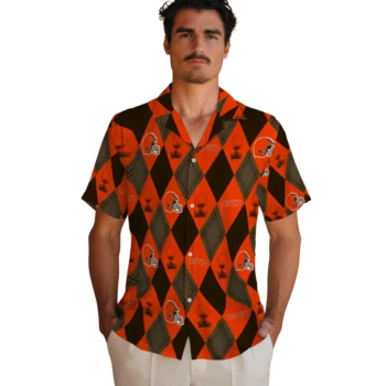cleveland browns balloon plaid brown hawaiian shirts fashion forward