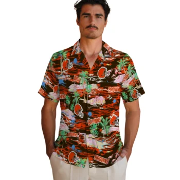 cleveland browns flamingo retreat brown hawaiian shirts fashion forward