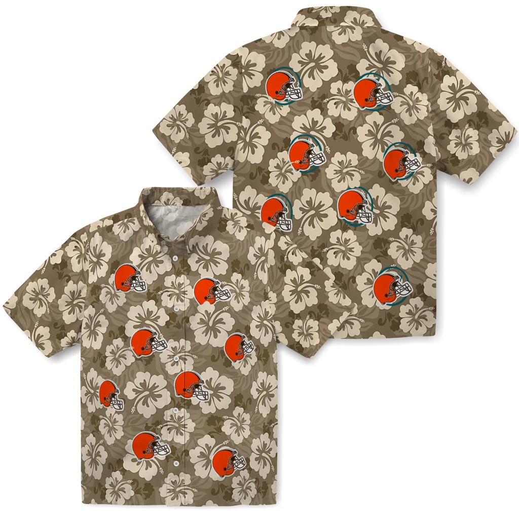 Cleveland Browns Hawaiian Shirt - Hibiscus Cluster cleveland browns hibiscus cluster brown hawaiian shirts high quality