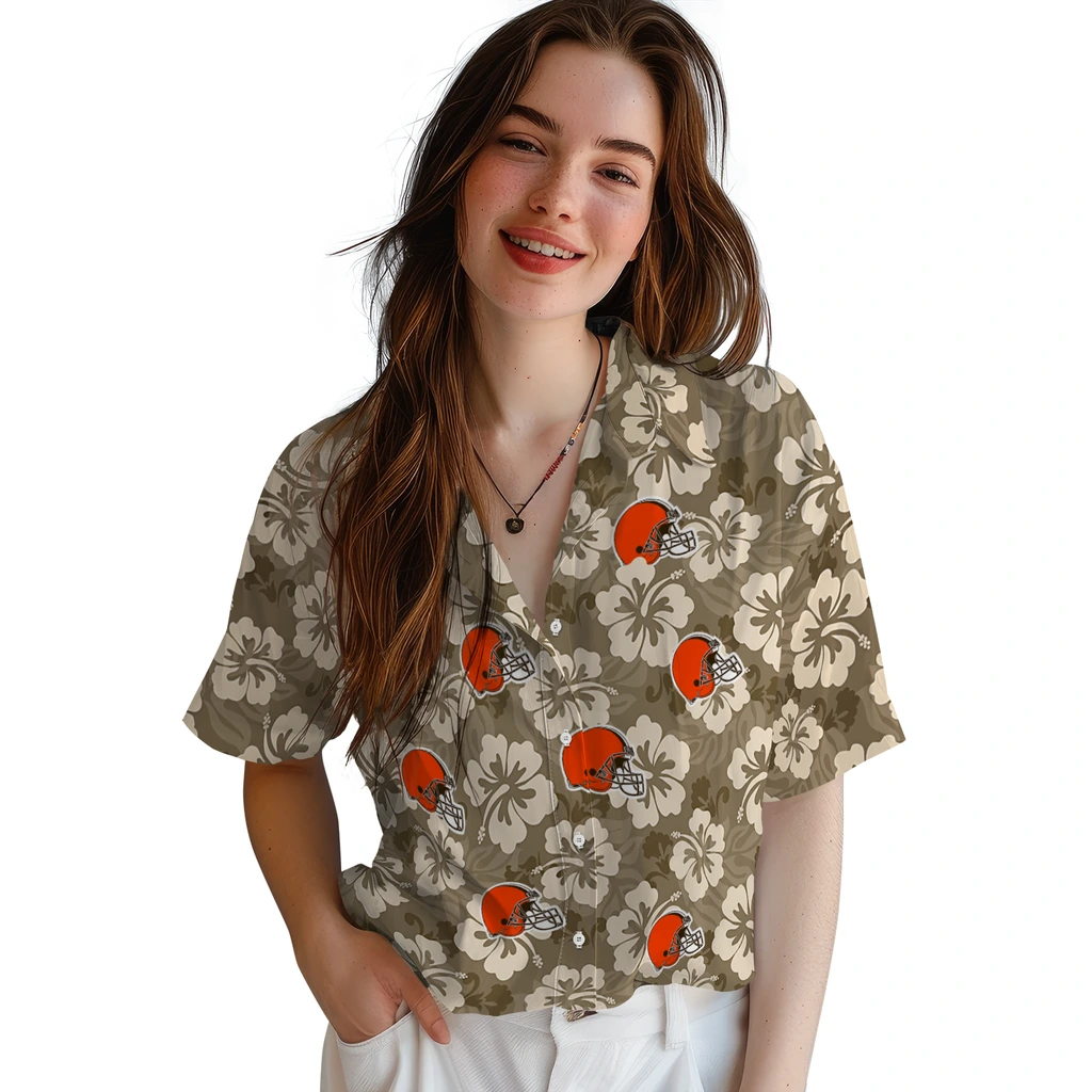 Cleveland Browns Hawaiian Shirt - Hibiscus Cluster cleveland browns hibiscus cluster brown hawaiian shirts latest model