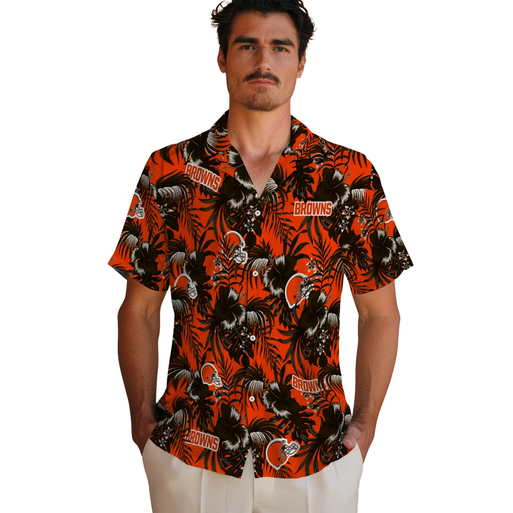 Cleveland Browns Hawaiian Shirt - Hibiscus Exotic cleveland browns hibiscus exotic brown hawaiian shirts fashion forward