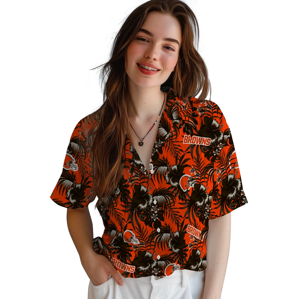 Cleveland Browns Hawaiian Shirt - Hibiscus Exotic cleveland browns hibiscus exotic brown hawaiian shirts latest model