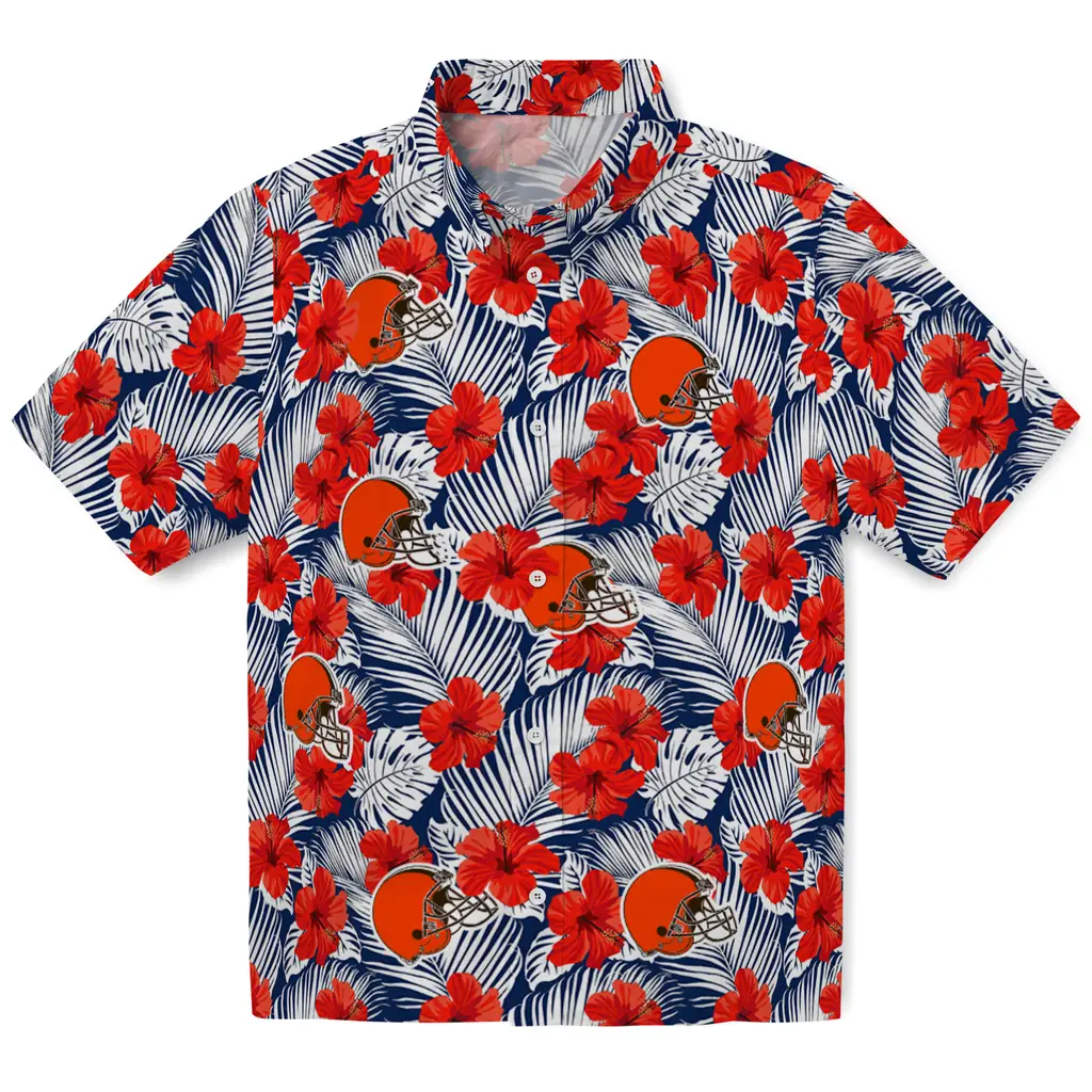 Cleveland Browns Hawaiian Shirt - Hibiscus Fiesta cleveland browns hibiscus fiesta red royal blue hawaiian shirts best selling