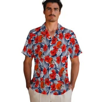 cleveland browns hibiscus fiesta red royal blue hawaiian shirts fashion forward