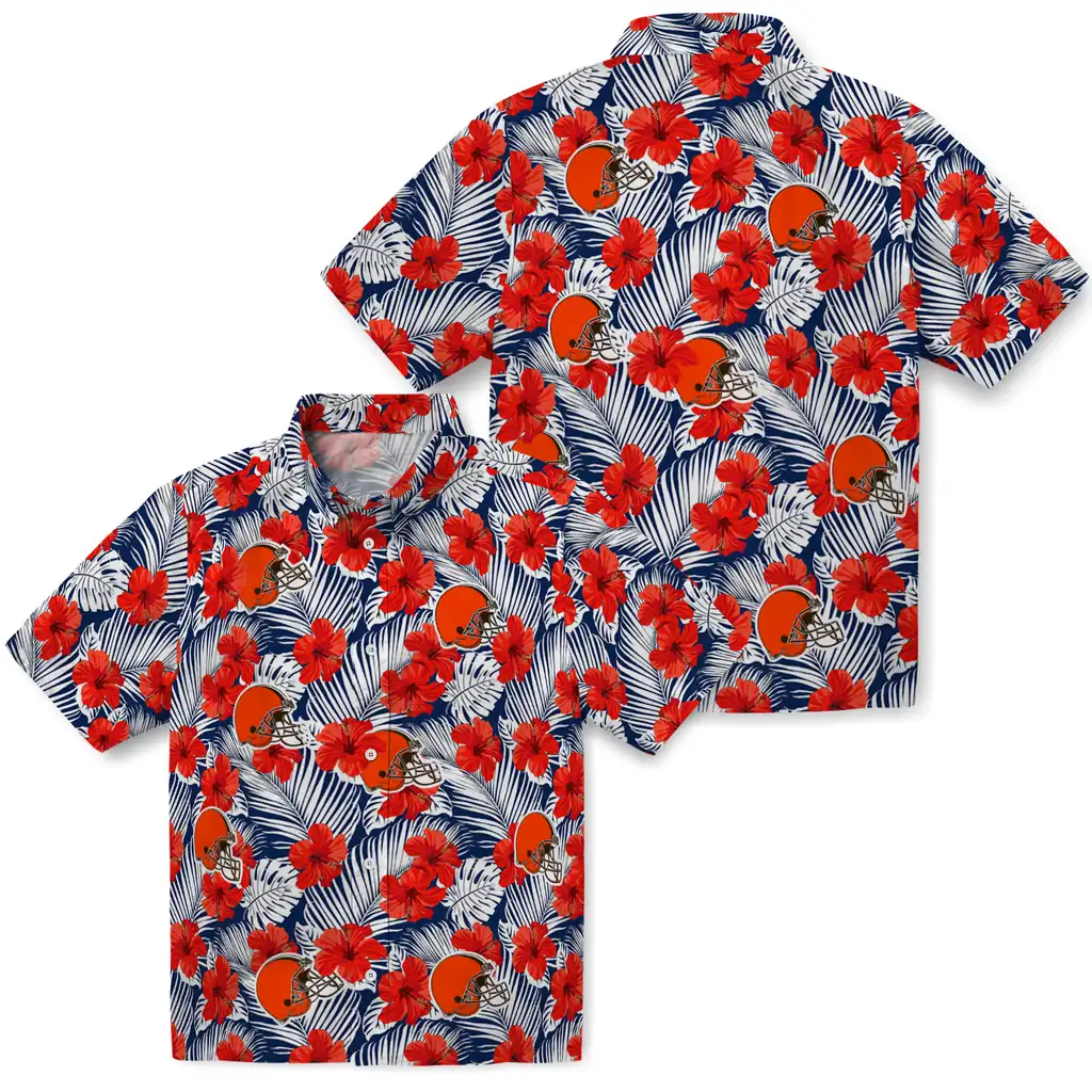 Cleveland Browns Hawaiian Shirt - Hibiscus Fiesta cleveland browns hibiscus fiesta red royal blue hawaiian shirts high quality