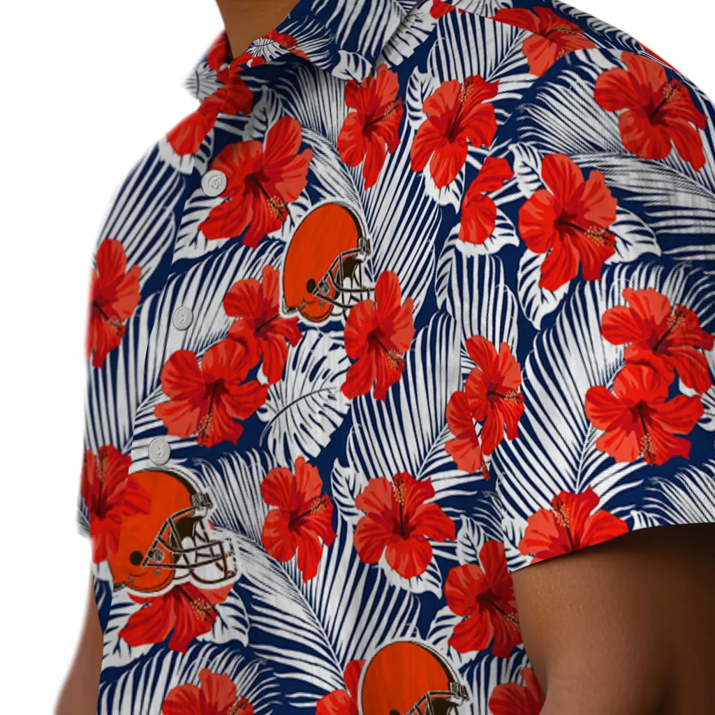 Cleveland Browns Hawaiian Shirt - Hibiscus Fiesta cleveland browns hibiscus fiesta red royal blue hawaiian shirts trendy